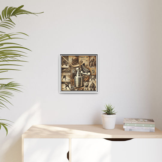 "Vintage Stanley Cup Hockey"  - Matte Canvas, Framed