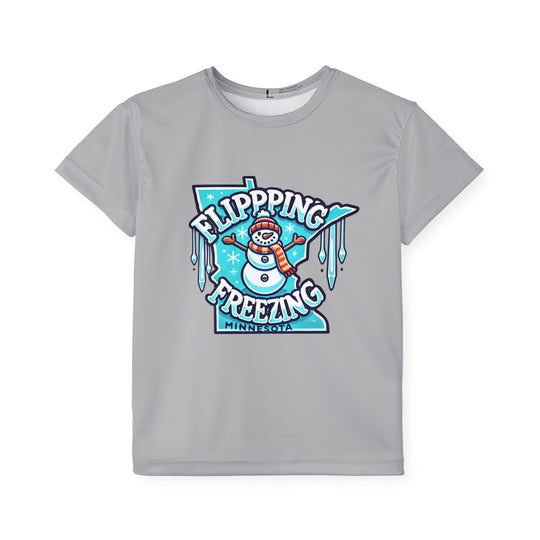 "Snowman Flipping Freezing". - Kids Sports T-Shirt