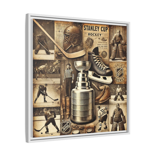 "Vintage Stanley Cup Hockey"  - Matte Canvas, Framed
