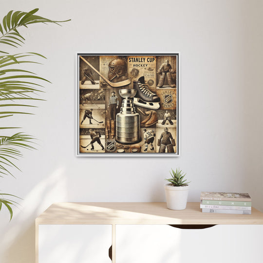 "Vintage Stanley Cup Hockey"  - Matte Canvas, Framed
