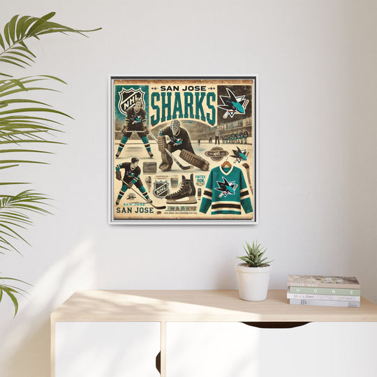"Vintage San Jose Sharks"  - Matte Canvas, Framed