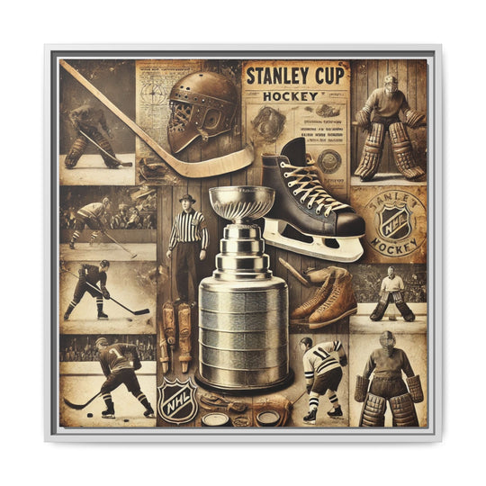 "Vintage Stanley Cup Hockey"  - Matte Canvas, Framed