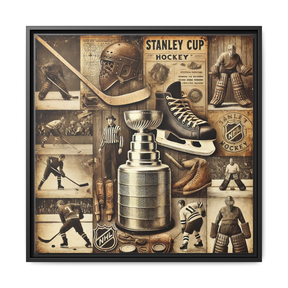 "Vintage Stanley Cup Hockey"  - Matte Canvas, Framed