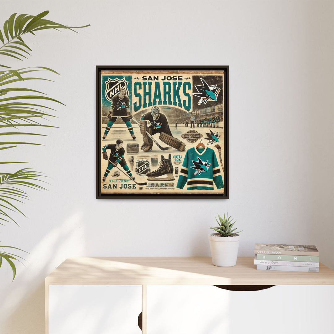 "Vintage San Jose Sharks"  - Matte Canvas, Framed